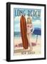 Long Beach Island, New Jersey - Pinup Surfer Girl-Lantern Press-Framed Art Print