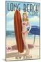 Long Beach Island, New Jersey - Pinup Surfer Girl-Lantern Press-Mounted Art Print