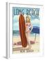 Long Beach Island, New Jersey - Pinup Surfer Girl-Lantern Press-Framed Art Print