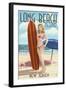 Long Beach Island, New Jersey - Pinup Surfer Girl-Lantern Press-Framed Art Print