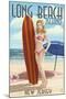 Long Beach Island, New Jersey - Pinup Surfer Girl-Lantern Press-Mounted Art Print