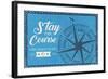 Long Beach Island, New Jersey - Stay the Course - Compass Rose - Blue - Lantern Press Artwork-Lantern Press-Framed Art Print