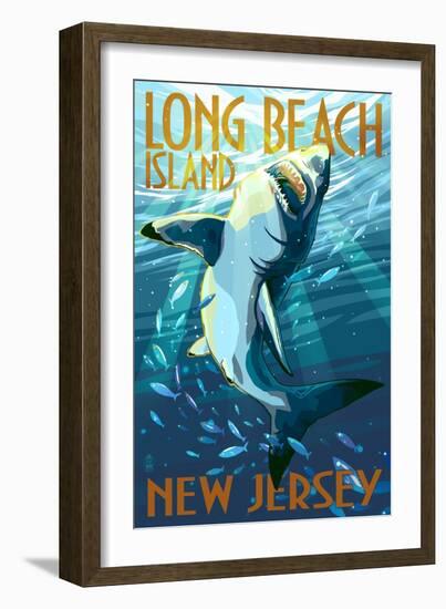 Long Beach Island, New Jersey - Stylized Shark-Lantern Press-Framed Art Print