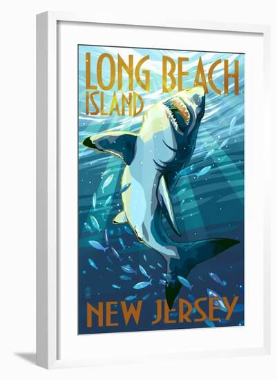 Long Beach Island, New Jersey - Stylized Shark-Lantern Press-Framed Art Print