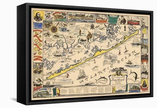 Long Beach Island, New Jersey - Vintage Map - Artwork-Lantern Press-Framed Stretched Canvas