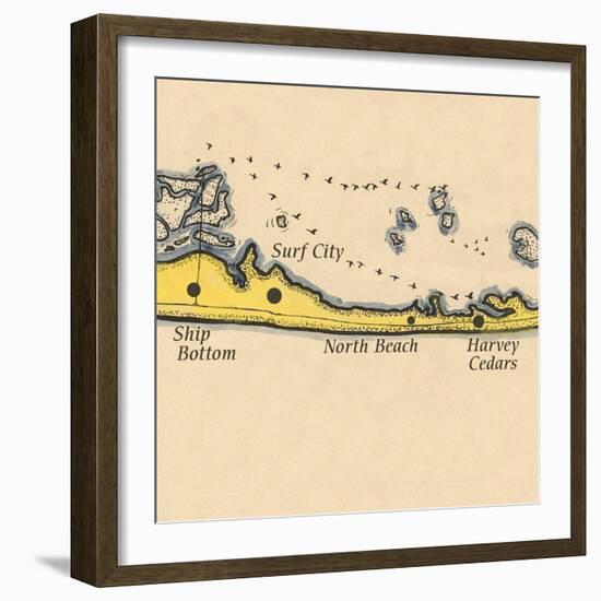 Long Beach Island, New Jersey - Vintage Map (square) 3 of 4-Lantern Press-Framed Art Print