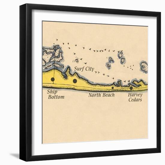 Long Beach Island, New Jersey - Vintage Map (square) 3 of 4-Lantern Press-Framed Art Print