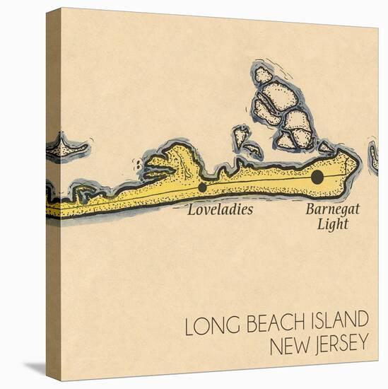 Long Beach Island, New Jersey - Vintage Map (square) 4 of 4-Lantern Press-Stretched Canvas