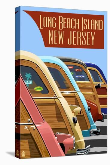Long Beach Island, New Jersey - Woodies Lined Up-Lantern Press-Stretched Canvas