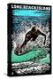 Long Beach Island - Scratchboard Surfer-Lantern Press-Stretched Canvas