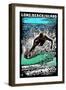 Long Beach Island - Scratchboard Surfer-Lantern Press-Framed Art Print