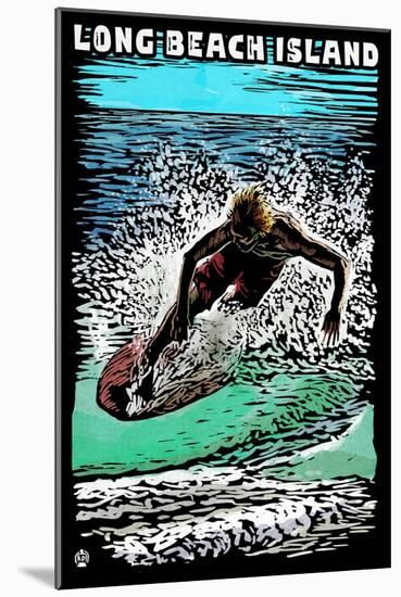 Long Beach Island - Scratchboard Surfer-Lantern Press-Mounted Art Print