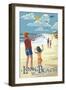 Long Beach, Washington - Kite Flyers-Lantern Press-Framed Art Print