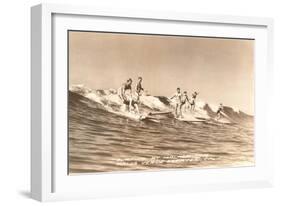 Long Board Surfers off California-null-Framed Art Print