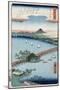 Long Bridge and Boats on a River, Japanese Wood-Cut Print-Lantern Press-Mounted Art Print