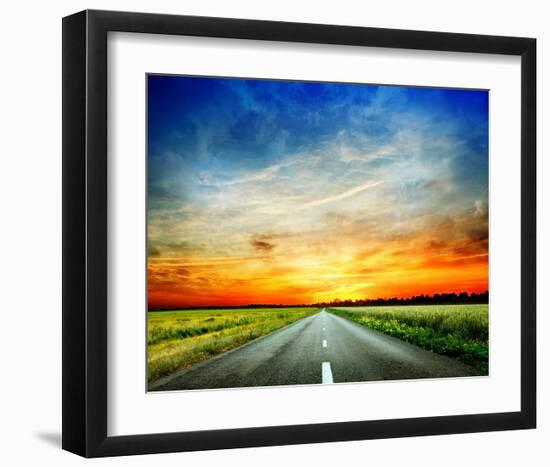 Long Country Road to Sunset-null-Framed Art Print