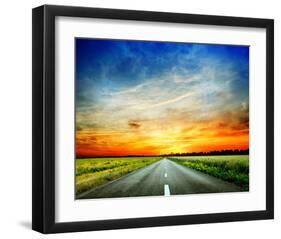 Long Country Road to Sunset-null-Framed Art Print