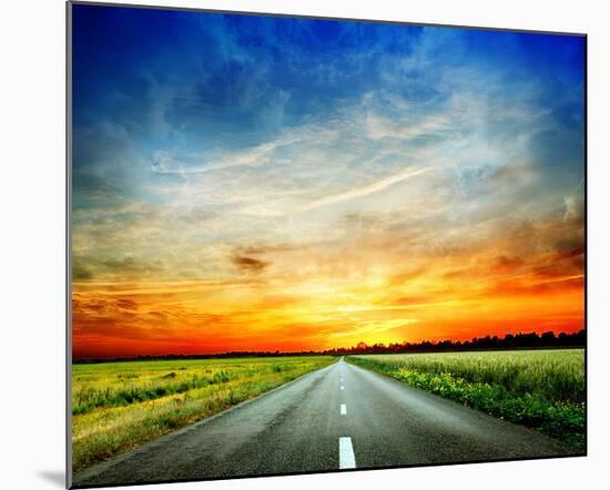Long Country Road to Sunset-null-Mounted Art Print