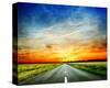 Long Country Road to Sunset-null-Stretched Canvas