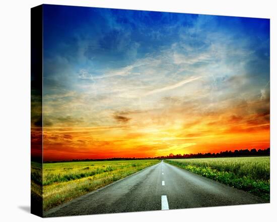 Long Country Road to Sunset-null-Stretched Canvas