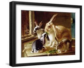 Long-Eared Rabbits in a Cage, Watched by a Cat-Horatio Henry Couldery-Framed Giclee Print