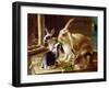 Long-Eared Rabbits in a Cage, Watched by a Cat-Horatio Henry Couldery-Framed Giclee Print