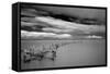 Long Exposure Black and White Seascape Landscape during Dramatic Evening in Winter-Veneratio-Framed Stretched Canvas