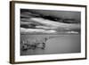 Long Exposure Black and White Seascape Landscape during Dramatic Evening in Winter-Veneratio-Framed Photographic Print