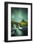 Long exposure landscape with waterfalls and aurora borealis above Kirkjufell Mountain, Snaefellsnes-ClickAlps-Framed Photographic Print