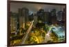 Long exposure night photography during a foggy night in downtown Sao Paulo, Brazil.-James White-Framed Photographic Print