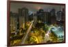 Long exposure night photography during a foggy night in downtown Sao Paulo, Brazil.-James White-Framed Photographic Print