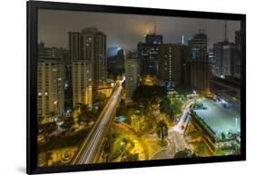 Long exposure night photography during a foggy night in downtown Sao Paulo, Brazil.-James White-Framed Photographic Print