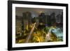 Long exposure night photography during a foggy night in downtown Sao Paulo, Brazil.-James White-Framed Photographic Print