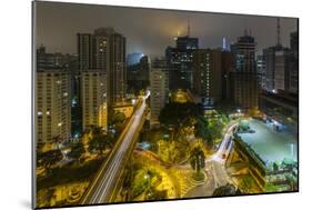 Long exposure night photography during a foggy night in downtown Sao Paulo, Brazil.-James White-Mounted Photographic Print