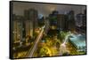 Long exposure night photography during a foggy night in downtown Sao Paulo, Brazil.-James White-Framed Stretched Canvas