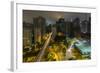 Long exposure night photography during a foggy night in downtown Sao Paulo, Brazil.-James White-Framed Photographic Print