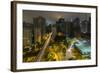 Long exposure night photography during a foggy night in downtown Sao Paulo, Brazil.-James White-Framed Photographic Print