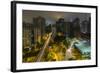 Long exposure night photography during a foggy night in downtown Sao Paulo, Brazil.-James White-Framed Photographic Print