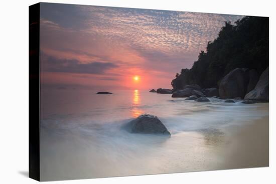 Long Exposure of a Colorful Sunrise Above Praia Do Cedrinho Beach-Alex Saberi-Stretched Canvas