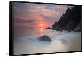 Long Exposure of a Colorful Sunrise Above Praia Do Cedrinho Beach-Alex Saberi-Framed Stretched Canvas