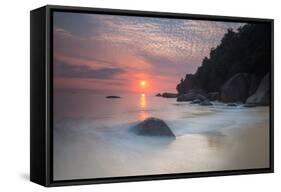 Long Exposure of a Colorful Sunrise Above Praia Do Cedrinho Beach-Alex Saberi-Framed Stretched Canvas