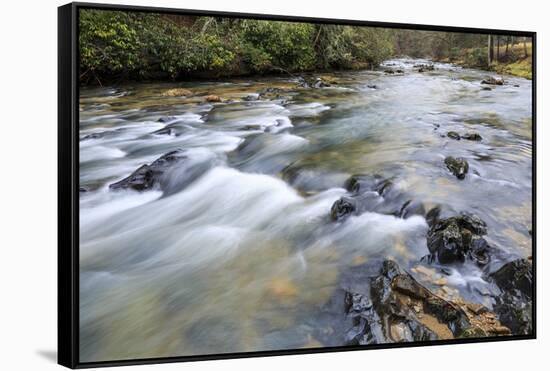 Long Exposure of a Mountain Stream in North Carolina-James White-Framed Stretched Canvas