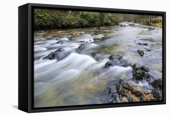 Long Exposure of a Mountain Stream in North Carolina-James White-Framed Stretched Canvas