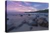 Long Exposure of a Pink Sunset at the Beach During Dusk with Rocks in the Foreground-Charlie-Stretched Canvas