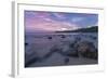 Long Exposure of a Pink Sunset at the Beach During Dusk with Rocks in the Foreground-Charlie-Framed Photographic Print