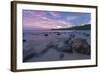 Long Exposure of a Pink Sunset at the Beach During Dusk with Rocks in the Foreground-Charlie-Framed Photographic Print