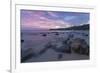 Long Exposure of a Pink Sunset at the Beach During Dusk with Rocks in the Foreground-Charlie-Framed Photographic Print