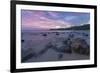 Long Exposure of a Pink Sunset at the Beach During Dusk with Rocks in the Foreground-Charlie-Framed Photographic Print