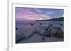 Long Exposure of a Pink Sunset at the Beach During Dusk with Rocks in the Foreground-Charlie-Framed Photographic Print