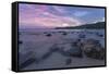 Long Exposure of a Pink Sunset at the Beach During Dusk with Rocks in the Foreground-Charlie-Framed Stretched Canvas